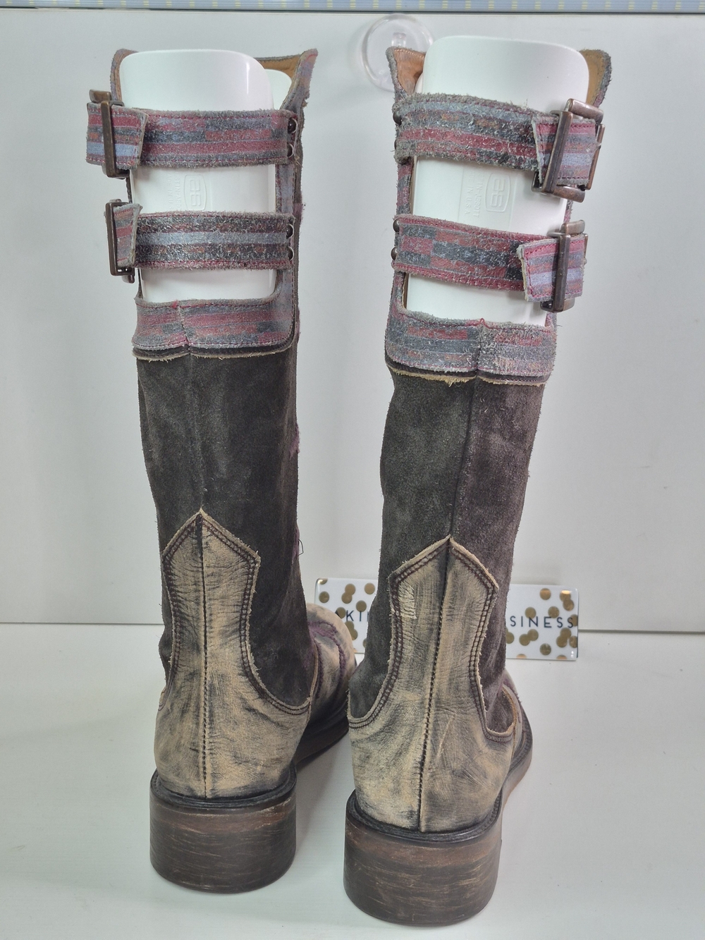 Free People Women’s Tall Embroidered Suede Boots in Purple and Tan - Picture 3 of 7